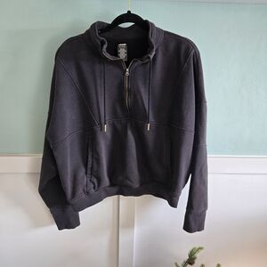 Avia Pullover Crop Hoodie Sweatshirt Black Womens Sz XL 20 Fleece Lined